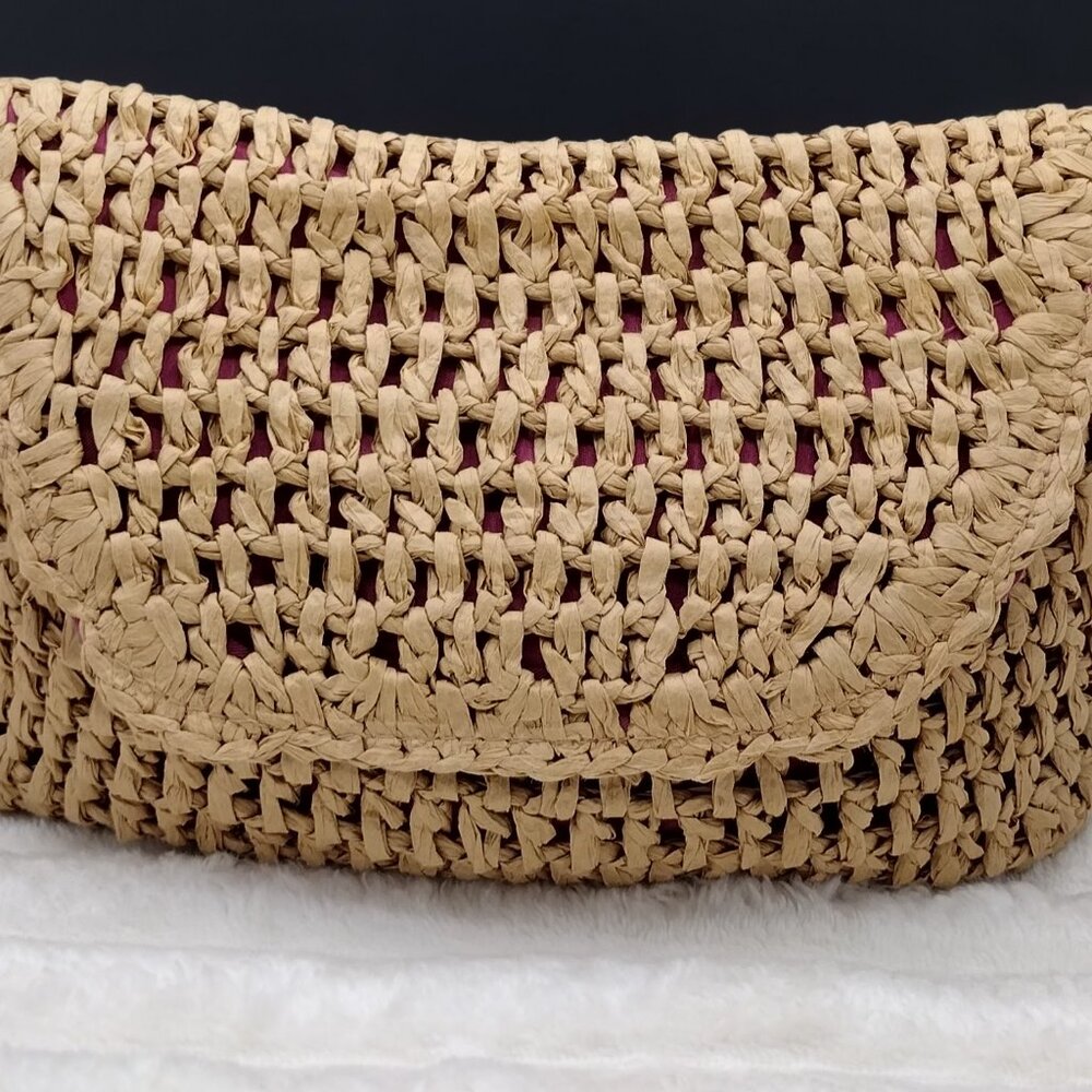 Melrose and Market Woven Envelope Clutch Pink Lined Boho Resortcore Vacation Bag - Picture 2 of 9